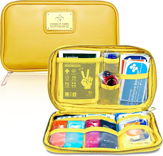 EVERLIT CARE Car First Aid Kit with Emergency Supplies Survival Gear Including Window Breaker Disposable Urine Bag Mountable Survival Kit for Family Travel in Car (Yellow)