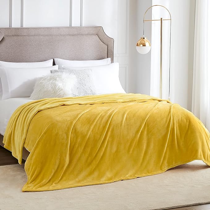 Hansleep Fleece Yellow Full Blanket, Super Soft Flannel Fuzzy Plush Cozy Blanket for All Seasons, Yellow, Full 84x90 Inches