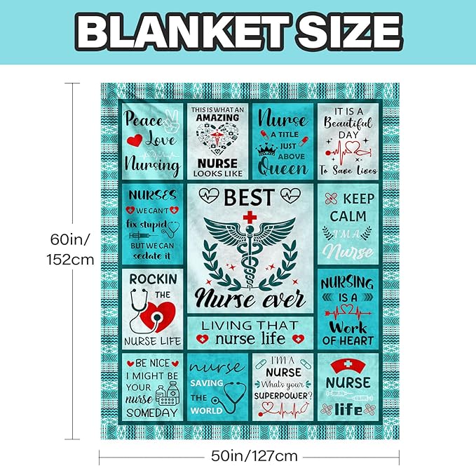 Wazzio Nurse Gifts for Women Men, Christmas Thanksgiving Gifts for Nurses Blanket, Nursing Student Gift for Nurses, Nurse Appreciation Graduation Birthday Gift Blanket 50"x 60"