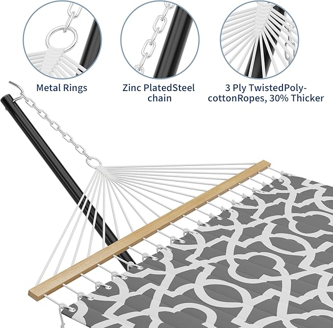 Double Hammock with Stand for 2 Person, Outdoor Freestanding Hammock Bed with 475lb Capacity - Heavy Duty Steel Frame, Quilted Pillow & Portable Carry Bag, Easy Assembly, Light Gray