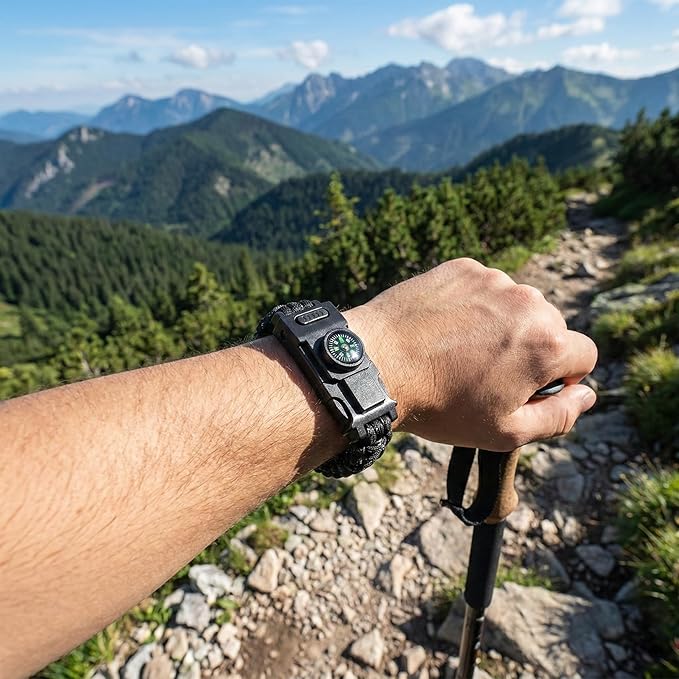 Outdoor Survival Wristband – Tactical Paracord Band with LED Light, Compass, Fire Starter, Whistle & Multitool for Camping, Hiking, and Emergency EDC