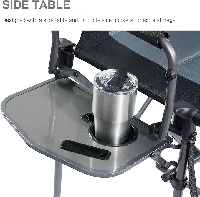 EVER ADVANCED Portable 30.7" Seat Height Tall Folding Camping Chair Directors Chair High Foldable Bar Stool with Side Table for Makeup Artist, Sports Event, Craft Show, Supports 350LBS