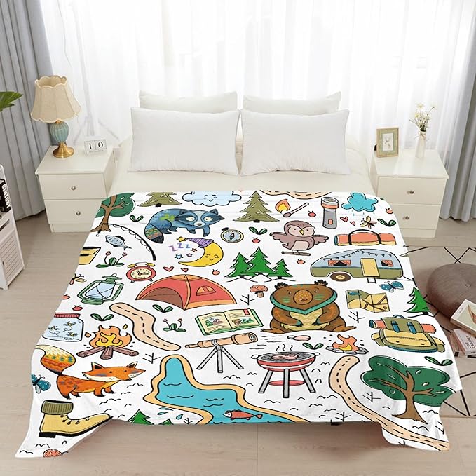 Camping Blanket Gifts for Women Men,Soft Camping Throw,Cute Plush Flannel Camping Quilts Decorations for Bedroom Sofa Bed Outdoor Travel 80 x 60in for Adults