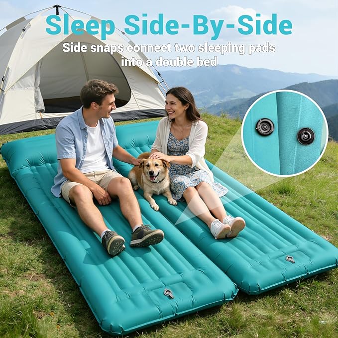 Camping Sleeping Pad, 4.7 Inch Thick Inflatable Sleeping Mat with 8 Inch Pillow, Built-in Foot Pump, Ultralight Compact Self Inflating Sleeping Pad for Backpacking Hiking Travel Tent