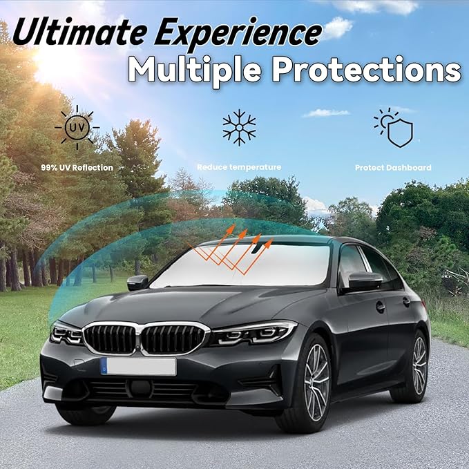 Windshield Sun Shade for 2021-2026 BMW 3 Series 328i 330i 335i 320i 325i F30 F31, Car Front Window Sunshade with 240T Sun Visor Protector Blocks UV Rays Heat Sun Shield Accessories