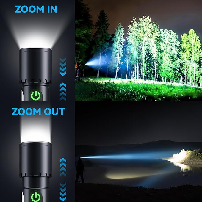 ADDplus Magnetic Flashlight Rechargeable,2000LM 5000mAh Flashlights High Lumens with 9 Modes,Waterproof, Adjustable,Powerful Flash Light,Multi-Flashlights for Home,Car,Hiking,Camping (2, Black)