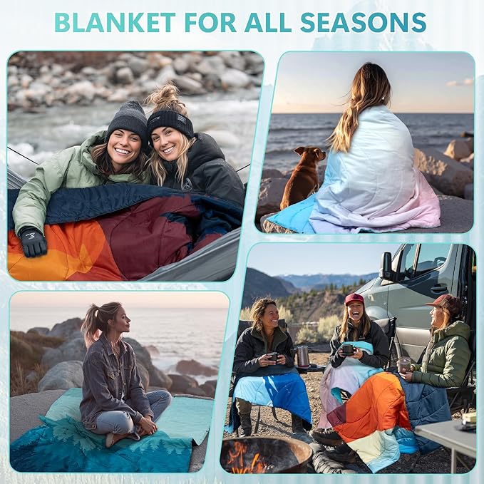 Camping Blanket, Waterproof Outdoor Blankets for Sleeping Packable Ultralight Puffy Camping Quilt for Hammock Hiking Picnic Stadium Beach Cold Weather 55"x78.8"