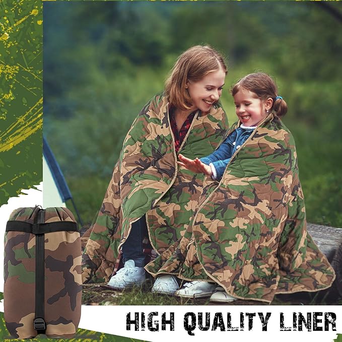Barydat 1/2/3 Pack 80 x 60/92 x 64 Inch Woobie Blanket Military Poncho Liner Hunting Blanket Waterproof Thermal Poncho Liner with Bag Camo for Outdoor Camping Hiking