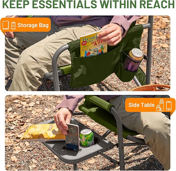 Timber Ridge XXL Director’s Chair – Heavy Duty Folding Camping Chair for Adults, 500lb Capacity, Extra Wide Padded Seat for Camping, Sports, Lawn, Courtyard, and Outdoor Use, Green