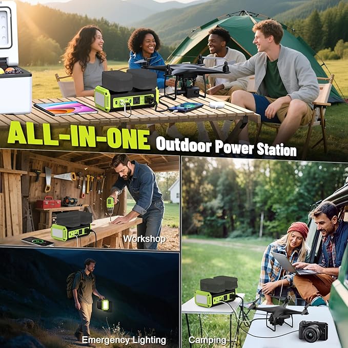 350W Power Inverter Pure Sine Wave Compatible with Ryobi 18V Battery(No Battery), 7A Fast Charger, Portable Power Station with 2 AC Outlets, 2 Type-C (140W/65W), 2 QC USB Ports, 600LM LED