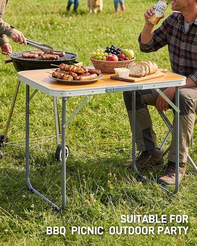 Outvita 2.3ft Portable Folding Camping Table, Outdoor Waterproof Picnic Table, Aluminum Lightweight Suitcase Foldable Table for Picnic BBQ Beach Dining