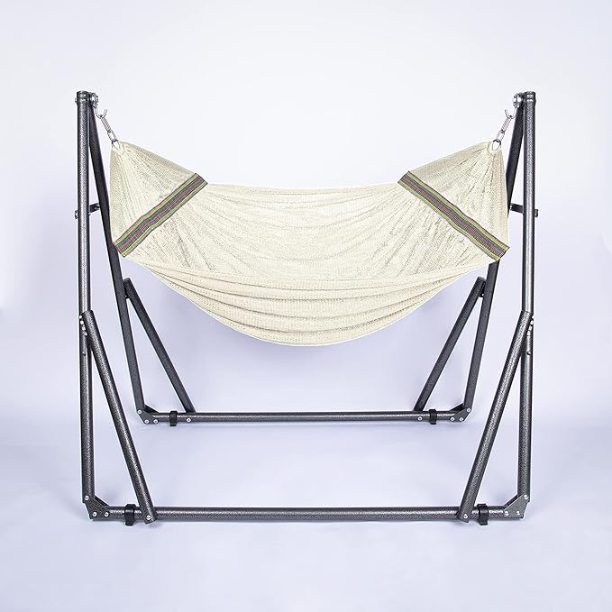 2 in 1 Hammock and Swinging Chair with Collapsible Steel Stand 450 lbs Capacity- Carrying Case, Portable & Adjustable, Perfect for Camping Beach Summer Patio, EZ Daze Foldable Hammock with Stand-IVORY