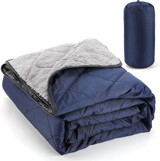 Aulock 55''W x 60''L Warm Outdoor Stadium Blanket Waterproof - Portable & Windproof Navy Blanket with Sherpa Fleece Lining for Camping Winter Cold Weather