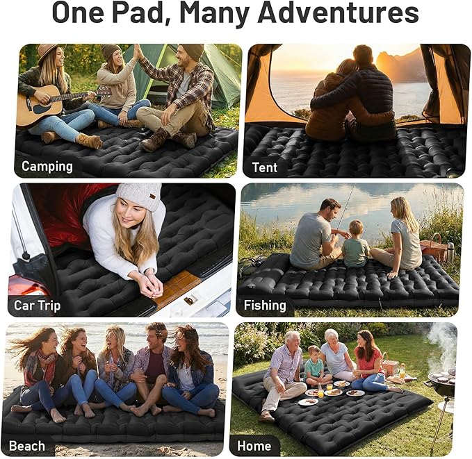 KASBAH Double Inflatable Camping Sleeping Pad,Thick 6 inch 2 Person Ultralight Sleeping Mat with Built-in Foot Pump and Pillow,Camping Essentials for Hiking,Backpacking,Traveling, Tent