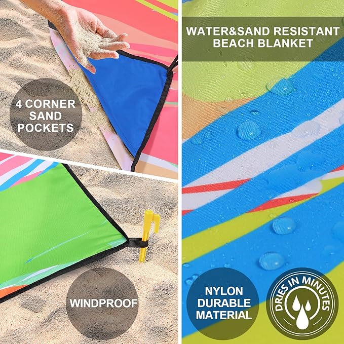 HIHOHO Beach Blanket Waterproof Sandproof Extra Large Beach Mat 79" X 83"/120"x108"for 1-8 Adults Quick Drying Durable Outdoor Picnic Mat for Beach Travel Camping Hiking