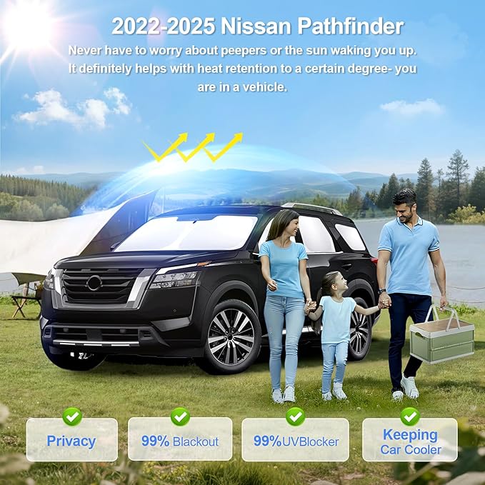 8pcs Car Window Shades for Nissan Pathfinder2022-2026 Accessories,Windshield Side Rear Full Sunshade,Sun Visor UV Blocking, Privacy Protection and Blackout for Camping Outdoor