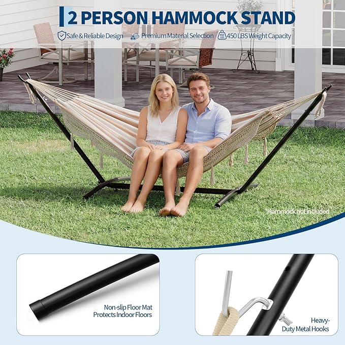9FT Heavy Duty Adjustable Steel Hammock Stand, 450 LBS Capacity Outdoor Hammock Frame, Weather Resistant & Easy to Assemble for Patio Yard Garden