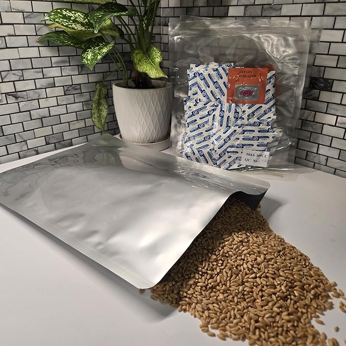7 Mil Mylar Bags Plus 300cc Oxygen Absorbers For Food Storage (100, 1 Gallon 10 x 14 Inch)