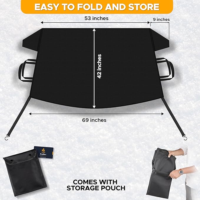 EcoNour Windshield Cover for Ice and Snow | Enhanced 600D Oxford Fabric Windshield Frost Cover for Car | Water, Heat & Sag-Proof, Windproof Double Strap Design for All-Weather Protection 69x42 Inch