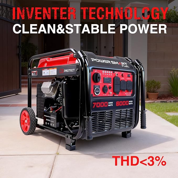 7000-Watt Open Frame Inverter Generator, Electric Start Portable Generator for Home Backup & RV Camping - Gas Powered, 120V/240V Dual Voltage, Clean Power for Sensitive Electronics