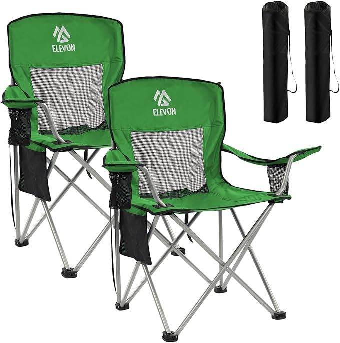 Elevon Camping Chair, Portable Folding Outdoor Chair with Arms, Cup Holder and Carry Bag