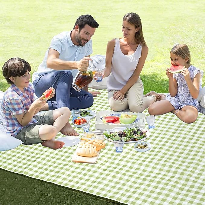 HX&OD Outdoor Picnic Blanket 80"X80" Picnic Mat Extra Large Camping Blanket Beach Blanket Foldable Waterproof Sand Mat Hiking Travel Family Concerts(Green)