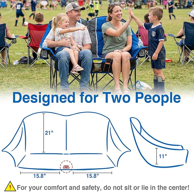 Oversized Double Camping Chair - 2 Person Folding Loveseat for Campfire Snuggle Freedom, Heavy Duty 660LBS Support with Frustration-Free Oversized Carry Bag, Perfect for Couples, Dogs & Sports