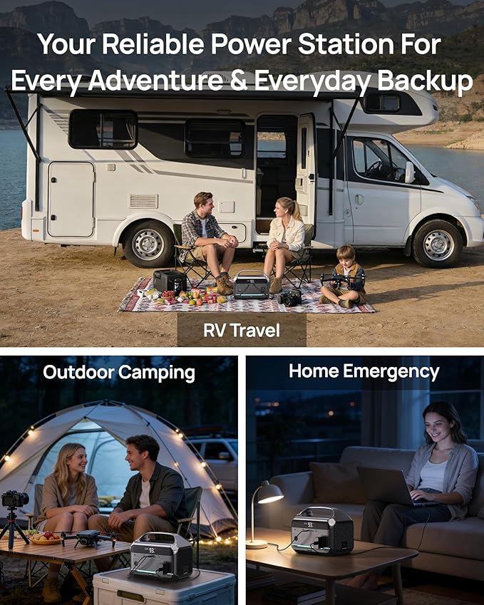 DARAN Portable Power Station with 60W Solar Panel Included, 288Wh (90,000mAh) LiFePO4 Battery, 350W (600W Peak), 7-Port Design, 2.1Hrs Fast Charing Solar Generators for Home, Outdoor Camping