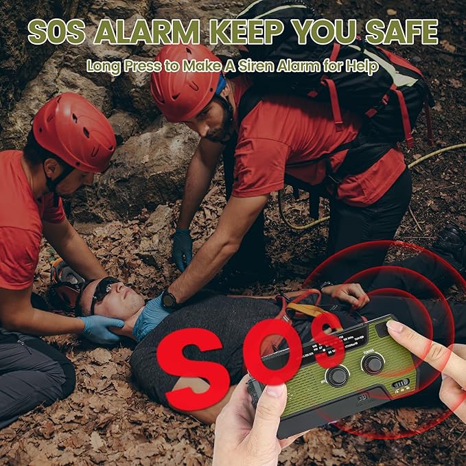 4000mAh/14800mWh Emergency Radio, Solar Hand Crank Emergency Radio - NOAA Weather Radio with AM/FM/NOAA Weather Alert, Reading Lamp, Flashlight, Cell Phone Charger and SOS Siren (Army Green)