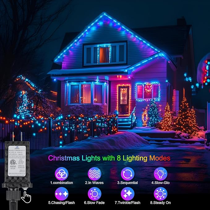 200FT 600LED Christmas Lights Plug in,Outdoor Indoor Waterproof Fairy Lights with Timer and 8 Modes, Christmas Tree Lights for Garden Party Wedding Decoration(Multi Color)