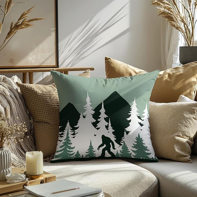 Funny Bigfoot Sasquatch Forest Throw Pillow Covers,Camper Decor Pillowcase,Camping Camper Bigfoot Gifts for Women,Big Foot Sasquatch Gifts 01