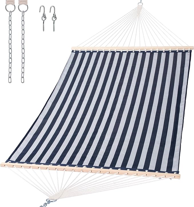 SUNCREAT Hammocks 15 FT Quick Dry Hammock Double Size with Hardwood Spreader Bar, 2 Person Hammock for Outdoor Patio Yard Poolside, 450 lbs Capacity, Blue