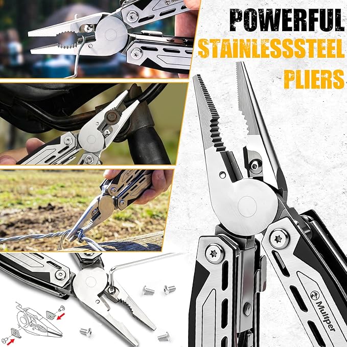 Multper Multitool Pliers MP003AB, 21-in-1 Stainless Steel Multi Tool with Pocket Knife, Screwdriver, Self-locking Pliers for Survival,Outdoor, Camping, Fishing,Hiking, Simple, Repair, Gifts for Men