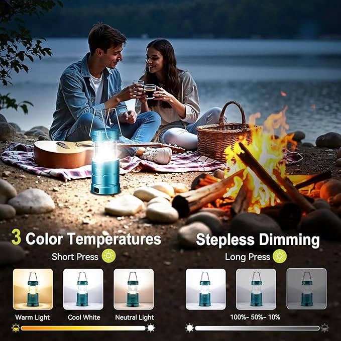 LETMY LED Camping Lantern for Power Outages, 3 Color Modes & Dimmable Battery Powered Lantern, IP65 Waterproof & Collapsible, Lanterns Flashlight Survival Kits for Emergency Hurricane Hiking, 4 Pack