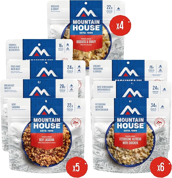 Mountain House Emergency Meal Assortment Kits, Freeze-Dried Survival Food Kit for Disaster Preparedness & Long-Term Storage, 30-Year Shelf Life