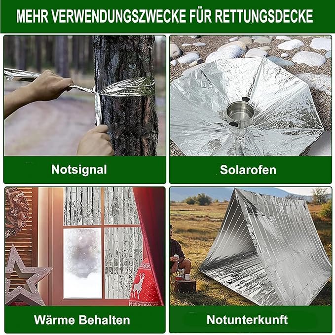 MEETSWEET Emergency Rescue Blanket Outdoor Survival Blanket Waterproof, Windproof, Warm, Sunscreen Lightweight and Portable Suitable for First Aid Bags and Outdoor Camping, Silver, 8pcs