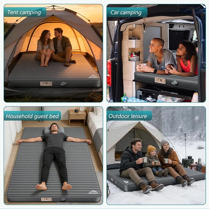 Double Self-Inflating Sleeping Pad with Built-in Electric Pump, 3.15" Ultra-Thick Memory Foam, Camping Mattress for 2 Person, R-Value 9.5