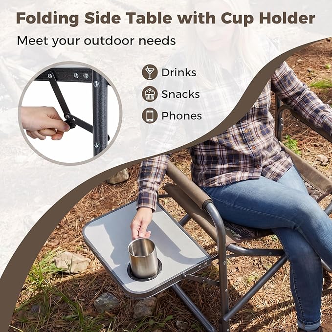 COSTWAY Folding Camping Chair, Lightweight Portable Directors Chair w/Side Table & Cup Holder, Padded Outdoor Heavy Duty Lawn Chair for Fishing, Picnic, Sports, Beach, Max Load 400 lbs (Camouflage,1)