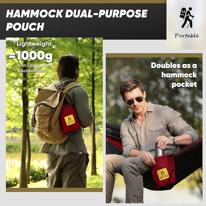 Camping Hammock with Mosquito Net, 600 lbs Portable Hammock with Tree Straps, 2-in-1 Double/Single Travel Hammock Tent for Outside/Indoor/Backpacking/Beach - Black & Red