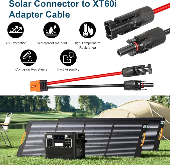 MOOKEERF Solar to XT60i Cable 12AWG 15FT Solar Panel to XT60i Adapter Connector XT60i-F Extension Cable for Portable Power Station Solar Generator