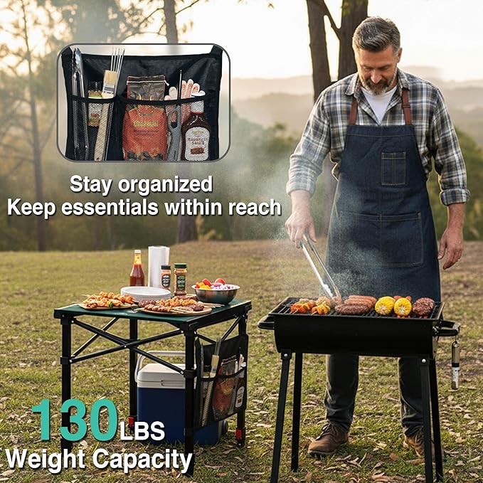 Camping Table Portable Foldable with Adjustable Height, Lightweight Collapsible Aluminum Roll-Up Camp Table with Storage Bag & Carry Bag, Heat-Resistant for RV Picnic BBQ Camping (Medium 20"×18")