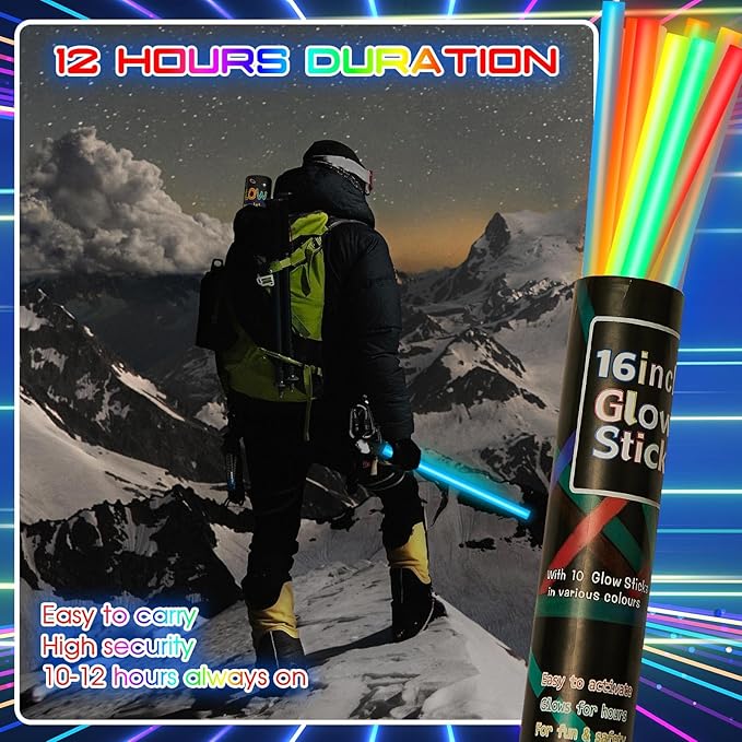 Lewtemi 10 Pcs Large Glow Sticks Big Giant Jumbo Halloween Christmas Emergency Light Stick for Camping Accessories, Survival Kit