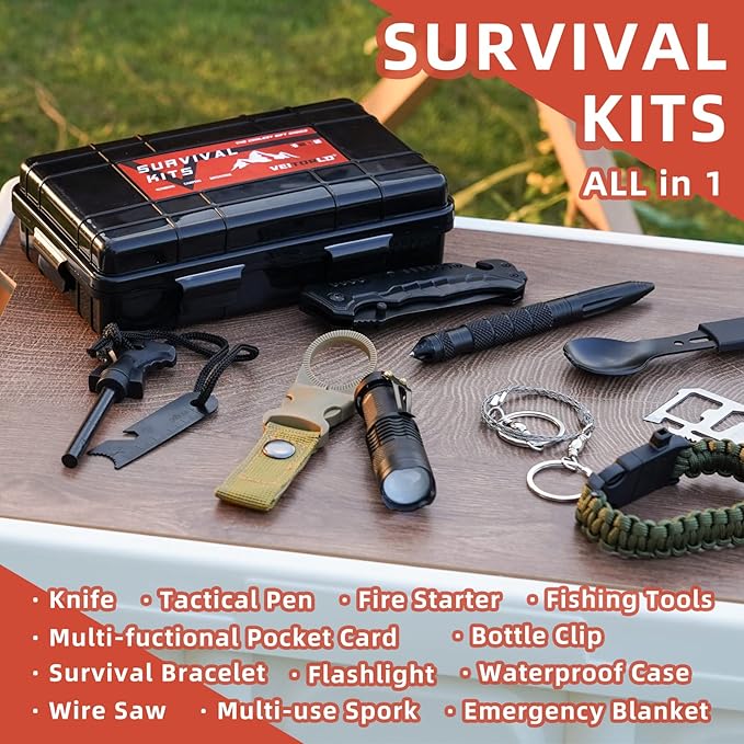 VEITORLD Gifts for Men Dad Husband Him Fathers Day, Survival Gear and Equipment 12 in 1, Survival Kits, Cool Unique Fishing Hunting Anniversary Birthday Gifts for Him Teen Boy Boyfriend Women