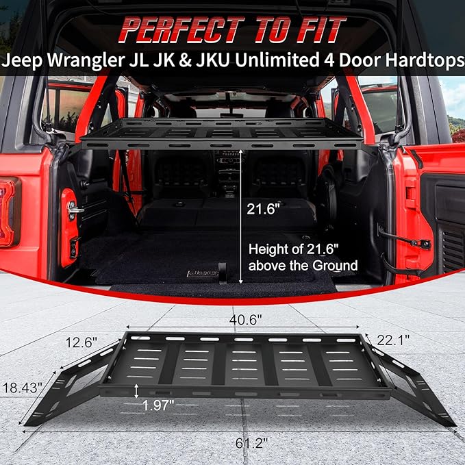 Interior Rear Trunk Cargo Rack Basket Tray Storage Luggage Carrier Fits 2007-2026 Jeep Wrangler JK JKU & JL JLU Unlimited （4 Door Hardtops）, Perfect for Jeep Wrangler JK JL Interior Rear Cargo Storage