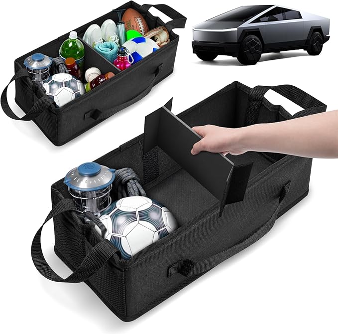 Cybertruck 1st Row Under Seat Front Storage Box 2PCS - Truck Under Seat Tool Box for 2024 Tesla Cybertruck with Removable Dividers, 600D Oxford Cloth, Cybertruck accessories Mesh Organizer