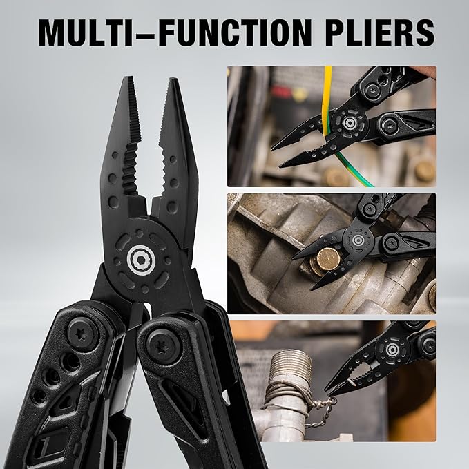 DURATECH 11-in-1 Multitool Knife, Gift for Men, Stainless Steel Multi Tool Pocket Knife with Large Blade, Pliers, Screwdrivers, Saw, EDC Multitool with Oxford Sheath for Outdoor, Camping, Survival