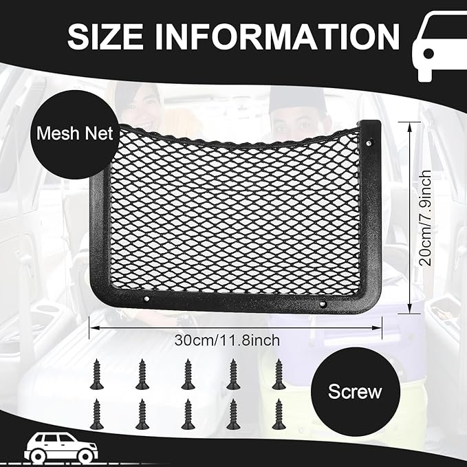 Frienda 4 Pcs Car Storage Net Bag, ABS Plastic Framed Mesh Net Holder, Phone & Cargo Organizer with Screws for Auto, Rv, Boat, Truck Pocket Storage (12 x 8 Inch)