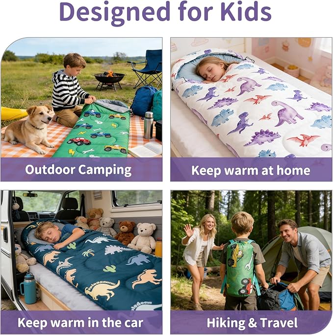Kids Sleeping Bags - Camping Sleeping Bags with Carry Bag - Compact Sleeping Bag for Hiking, Backpacking 3 Season Warm & Cool Weather, Lightweight Waterproof Outdoor Travel for Boys Girls