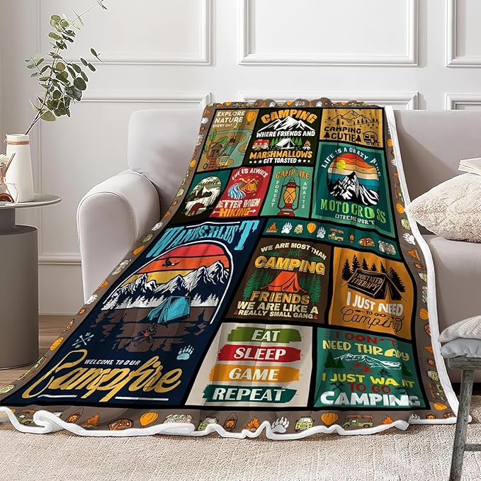 Camping Blanket, Camping Lovers Gift Ideas for Men or Woman, Super Soft Flannel Blankets Gifts for Bed Camper Outdoor, Campsite Outdoors RV Travel Hiking Sofa Couch Throw Blanket