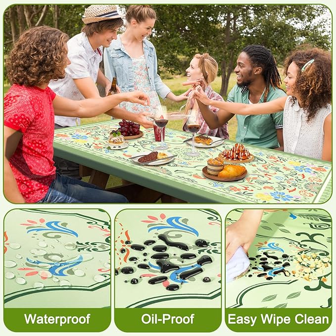 Picnic Table Cover with Bench Covers Portable Table Cloth Built-in Storage Pocket Fitted Tablecloth with Elastic Edges Waterproof Camping Essentials for Indoor Outdoor Rv,72in,DarkSeaGreen